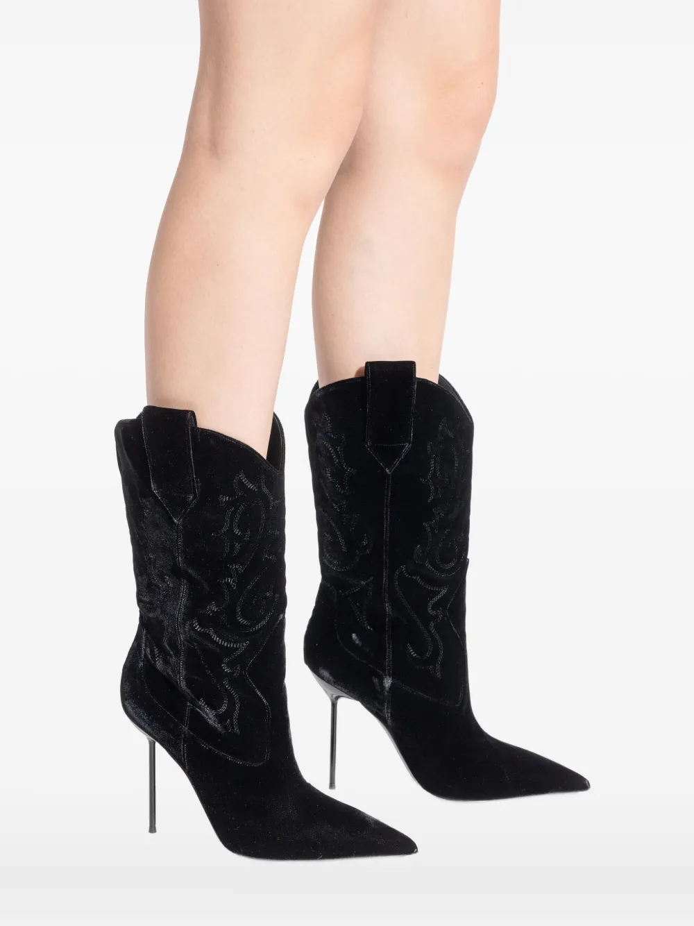 Paris Texas 105mm Lidia Embroidered Heeled Boots In Black