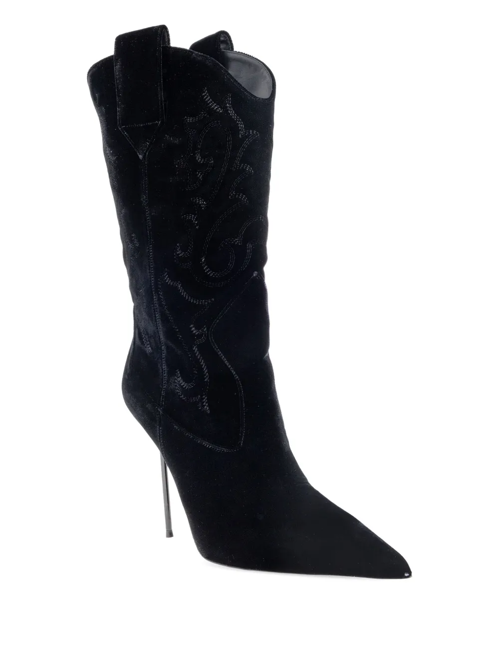 Paris Texas 105mm Lidia Embroidered Heeled Boots In Black