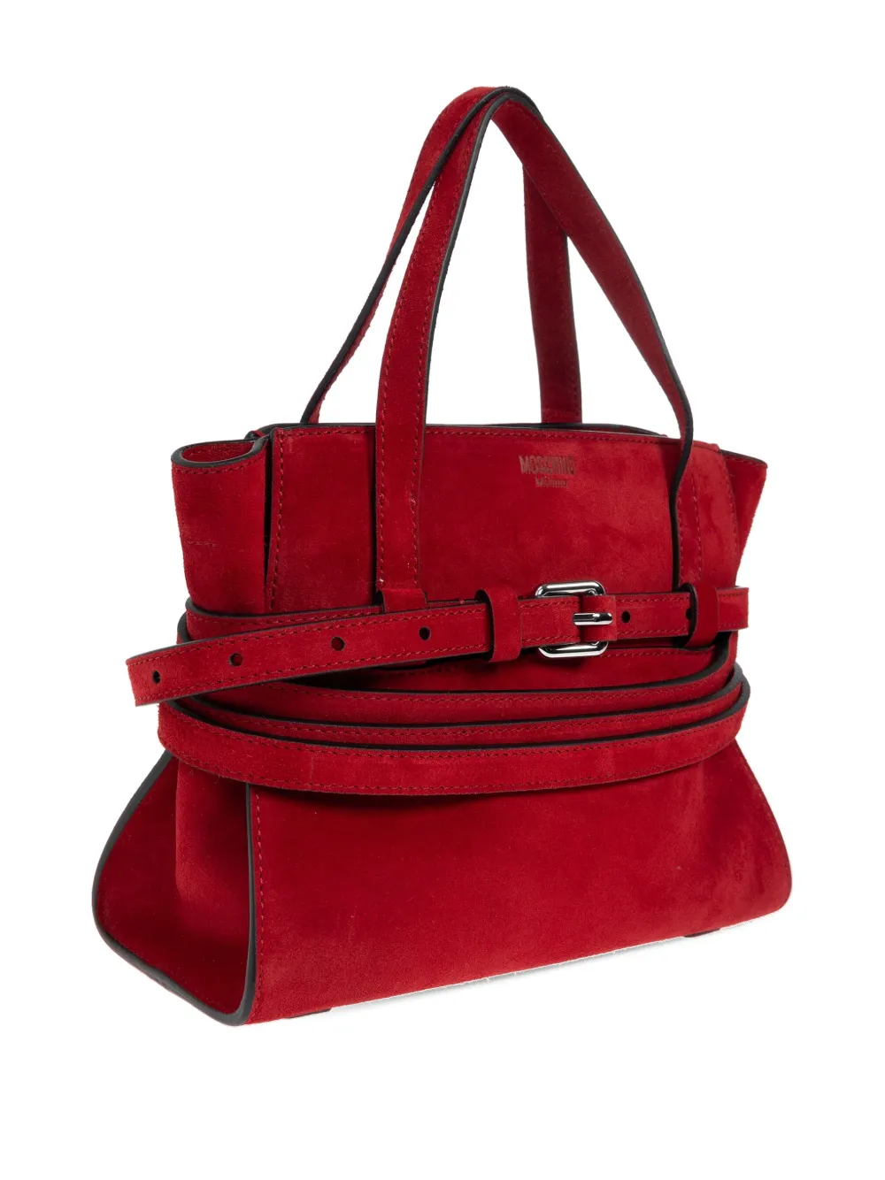 Moschino Small Buckle-strap Tote Bag In Red