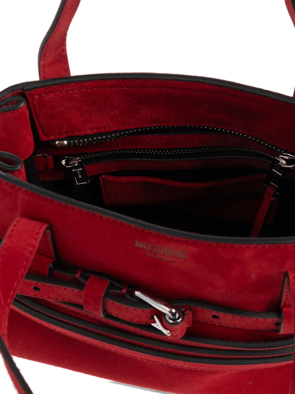 Moschino Small Buckle-strap Tote Bag In Red