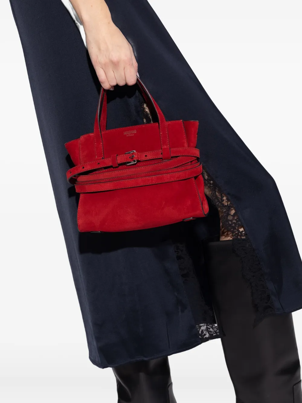Moschino small buckle-strap tote bag - Rood