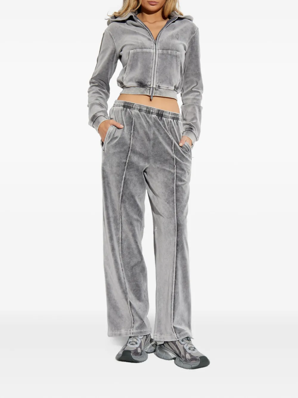 Alexander Wang Velvet Wide-leg Sweatpants In Gray
