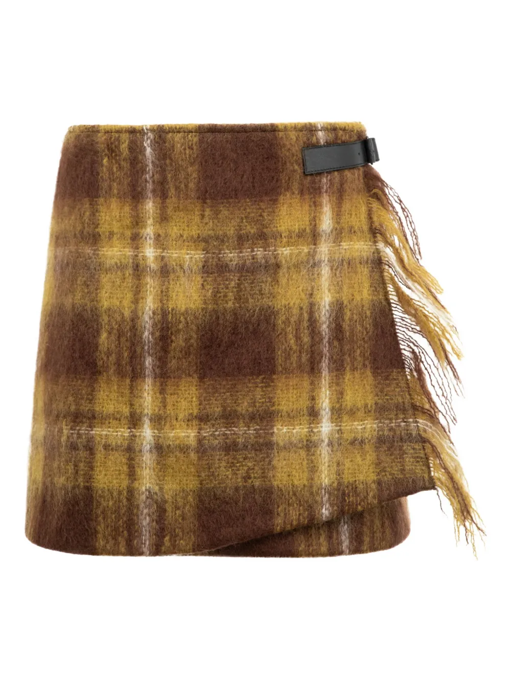 Loewe Plaid Fringed Mini Skirt In Brown