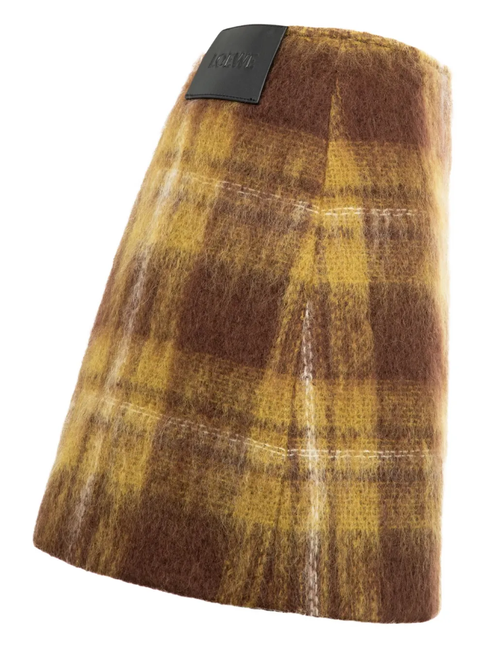 Loewe Plaid Fringed Mini Skirt In Brown