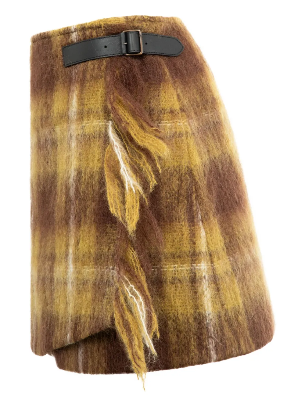 Loewe Plaid Fringed Mini Skirt In Brown