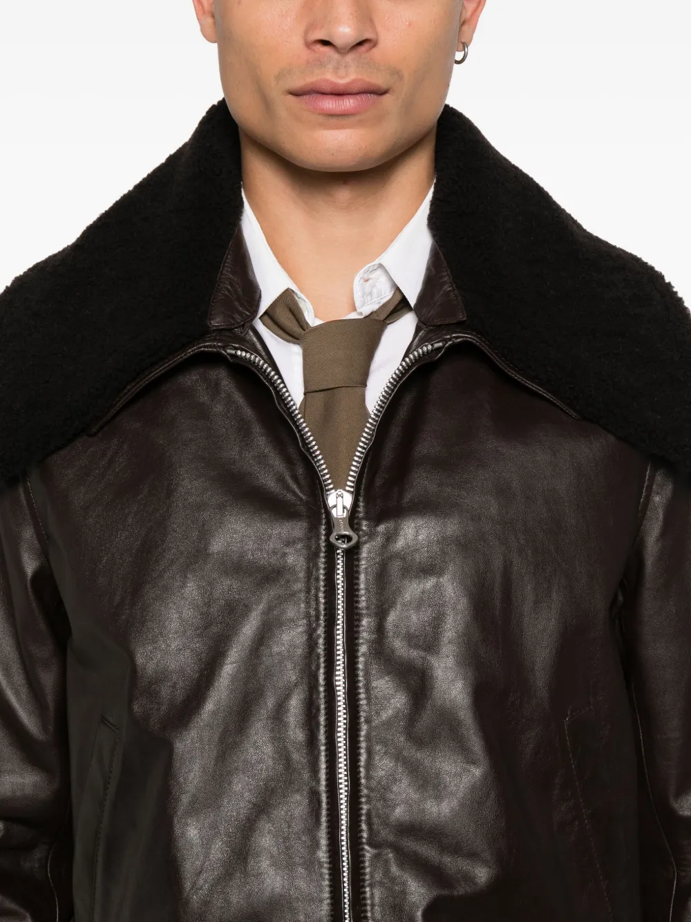 Our Legacy Pharos Wool-blend Trimmed Leather Bomber Jacket In Brown