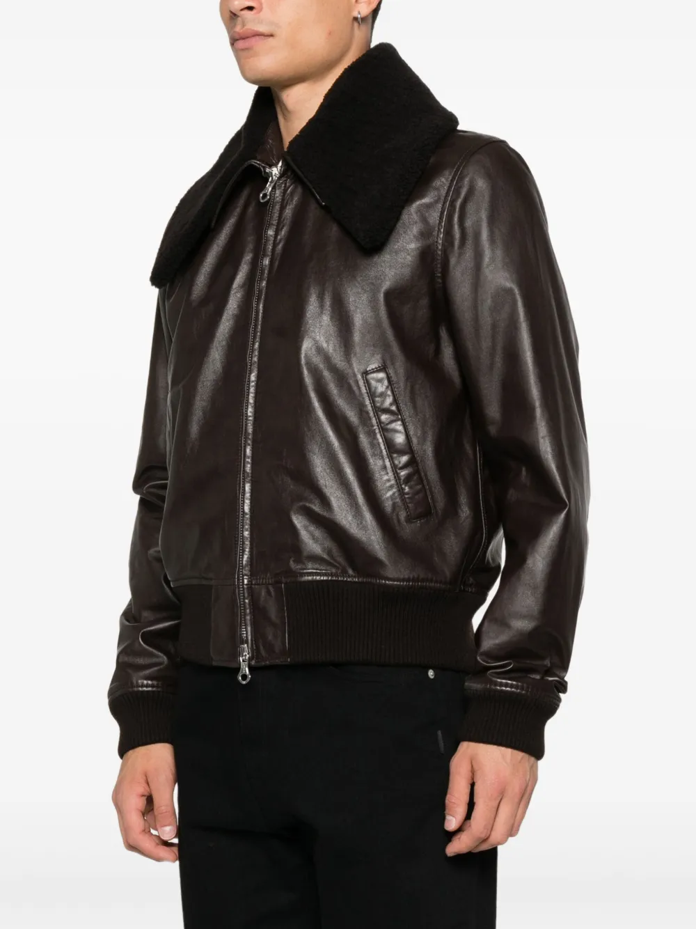 Our Legacy Pharos Wool-blend Trimmed Leather Bomber Jacket In Brown
