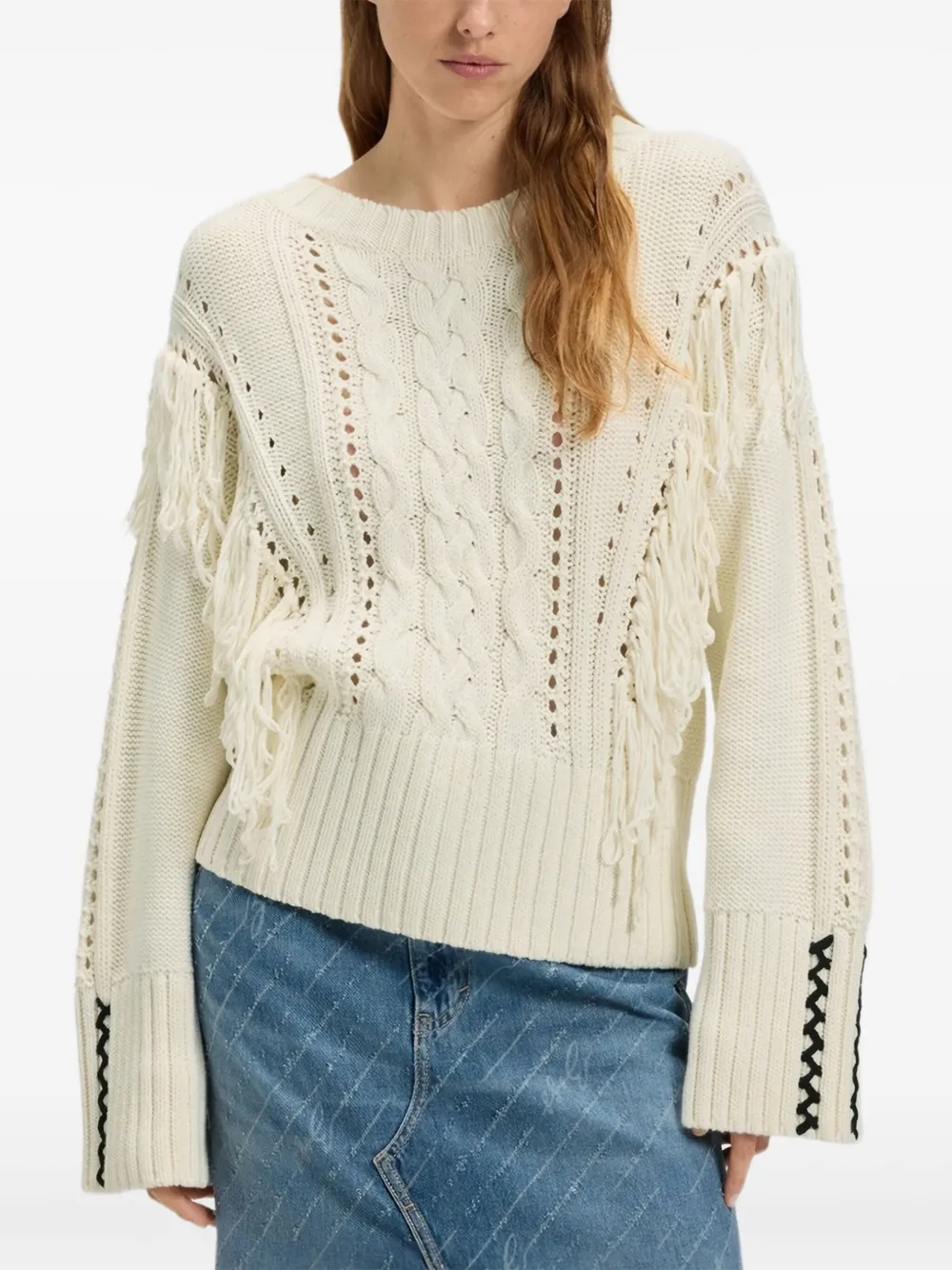 BOSS cable-knit fringe sweater - Toni neutri