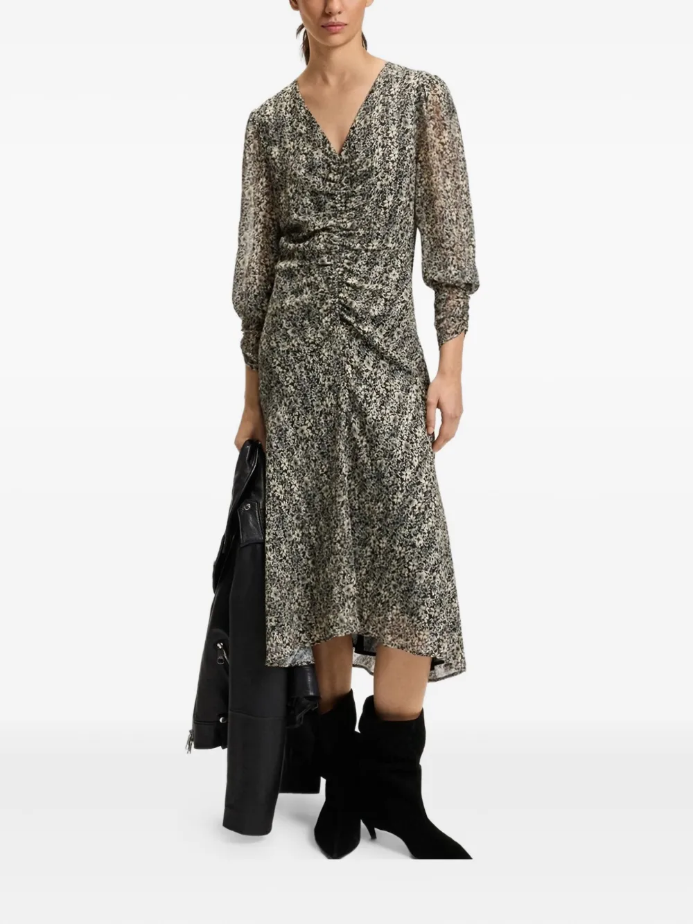 BOSS printed-floral midi dress - Grigio