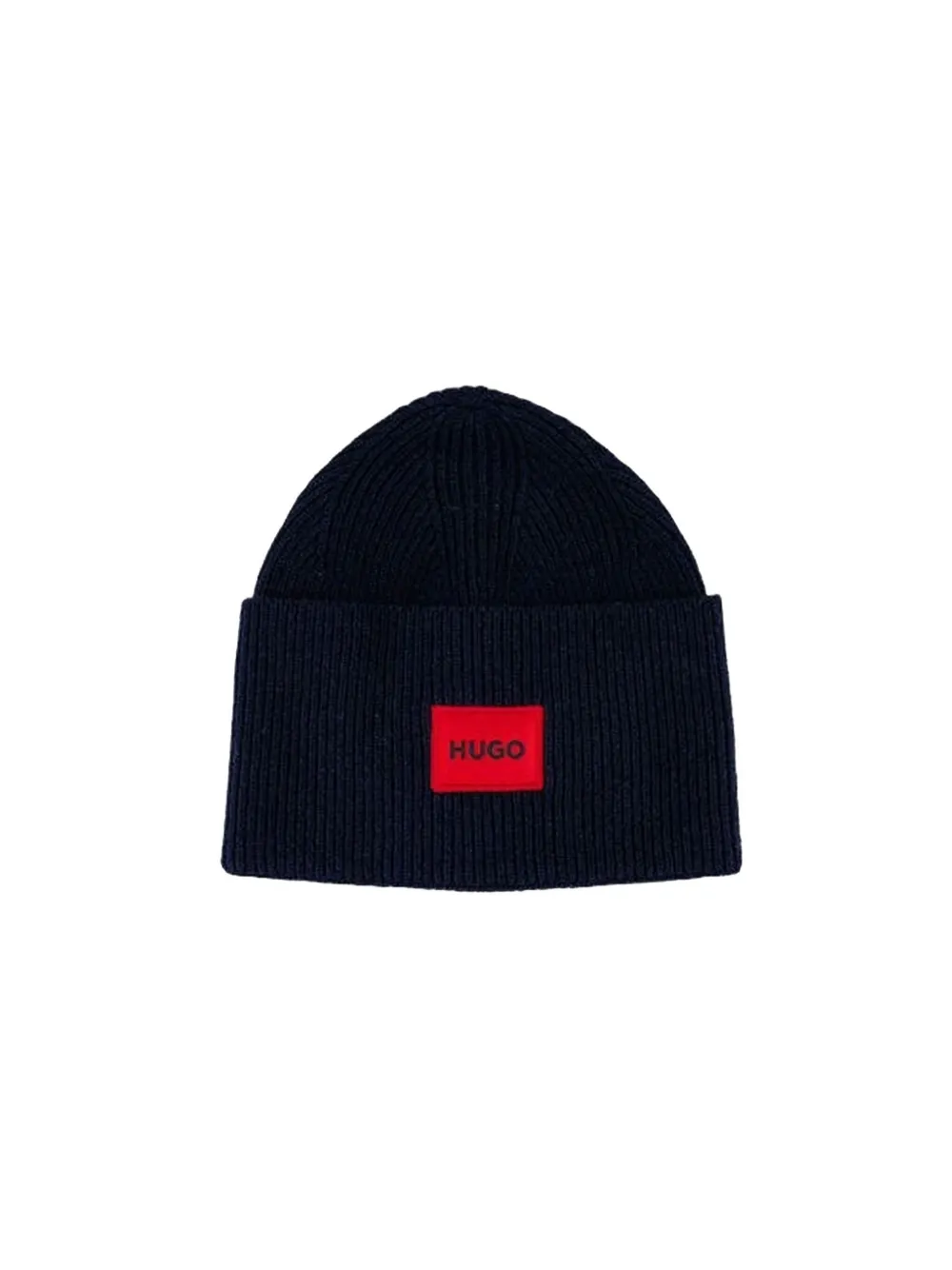 BOSS Geribbelde muts met patch - Blauw