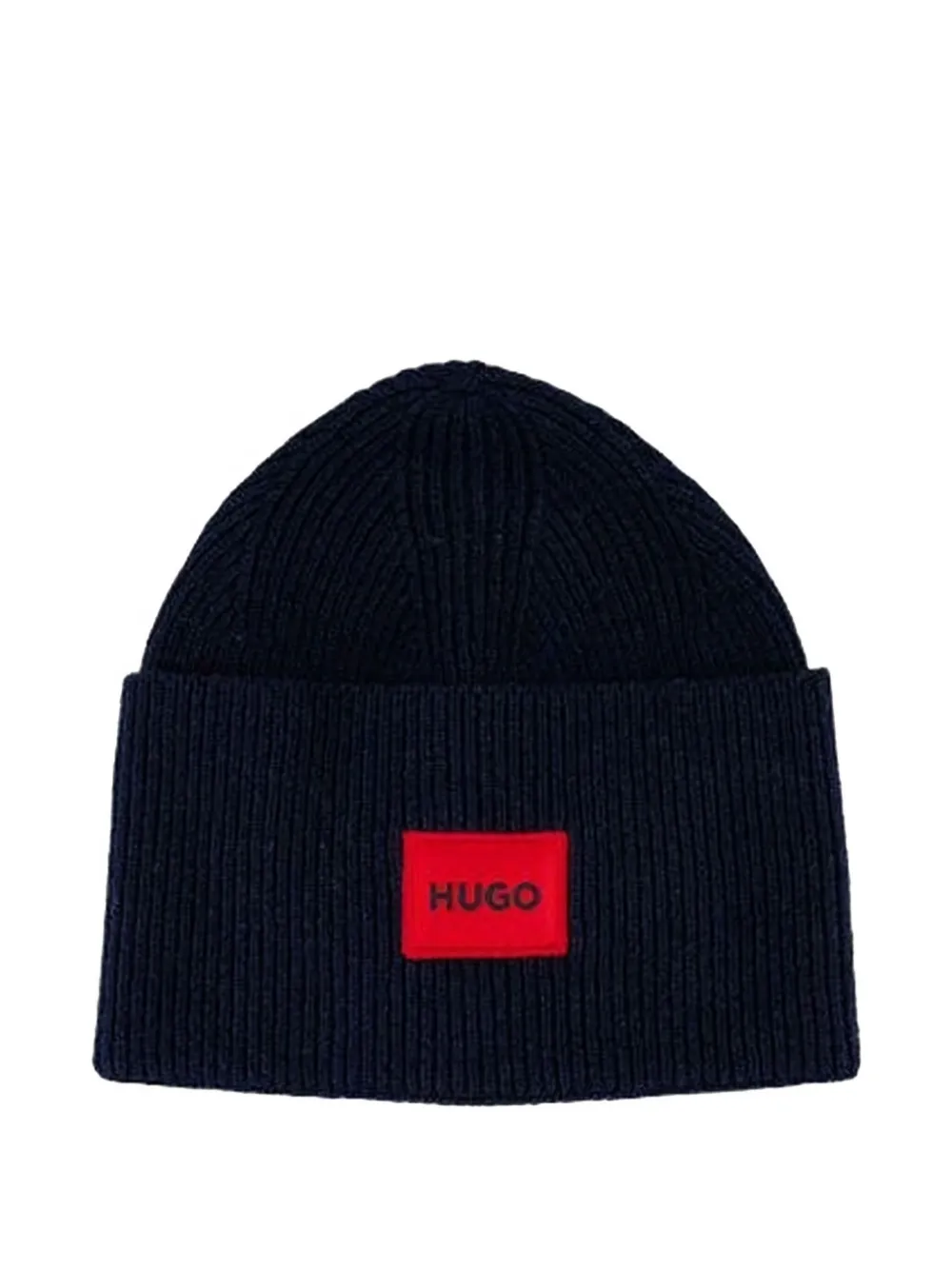 Hugo Boss Ribbed Logo-patch Beanie In Brown