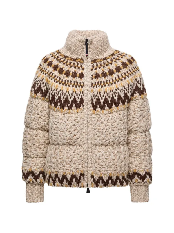 Moncler Grenoble Patterned Zip Cardigan in Neutrals
