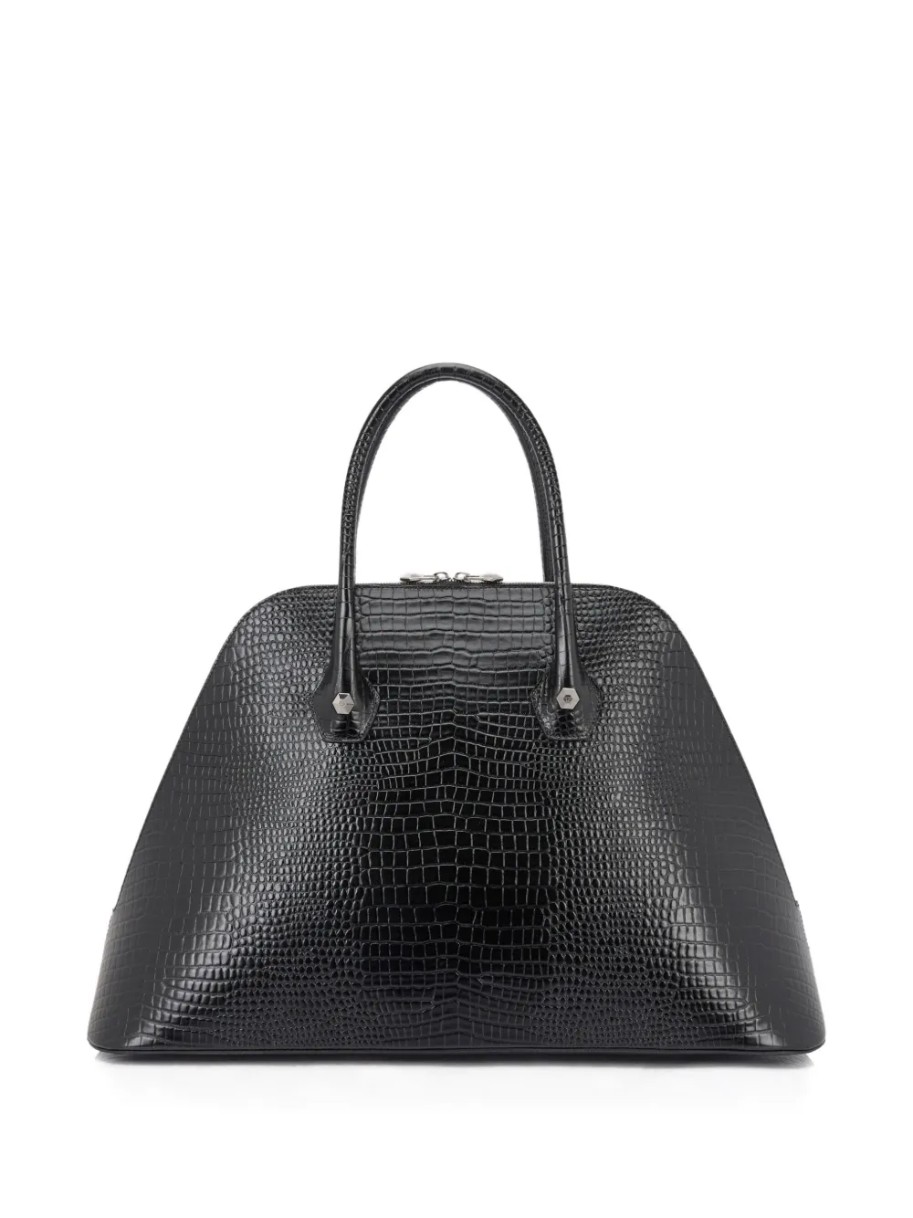 Philipp Plein Large Majestic Crocodile-print Logo Patch Shoulder Bag In Black