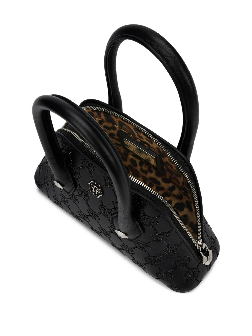  Philipp Plein Small Majestic Monogram Rhinestone Handle Bag - Black 