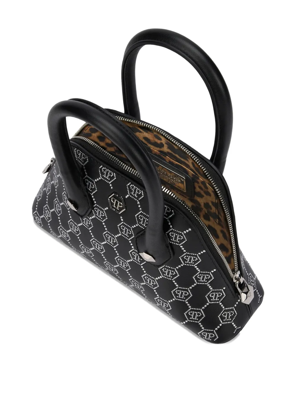  Philipp Plein Small Majestic Monogram Rhinestone Handle Bag - Black 