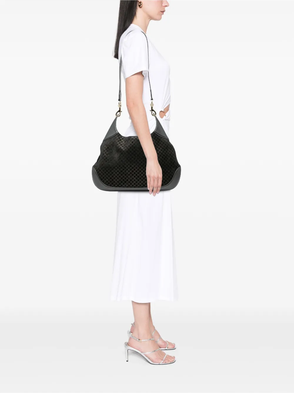 Pre-owned Gucci 2016-2025 Micro Gg Suede B Shoulder Bag Crossbody Bag In Black