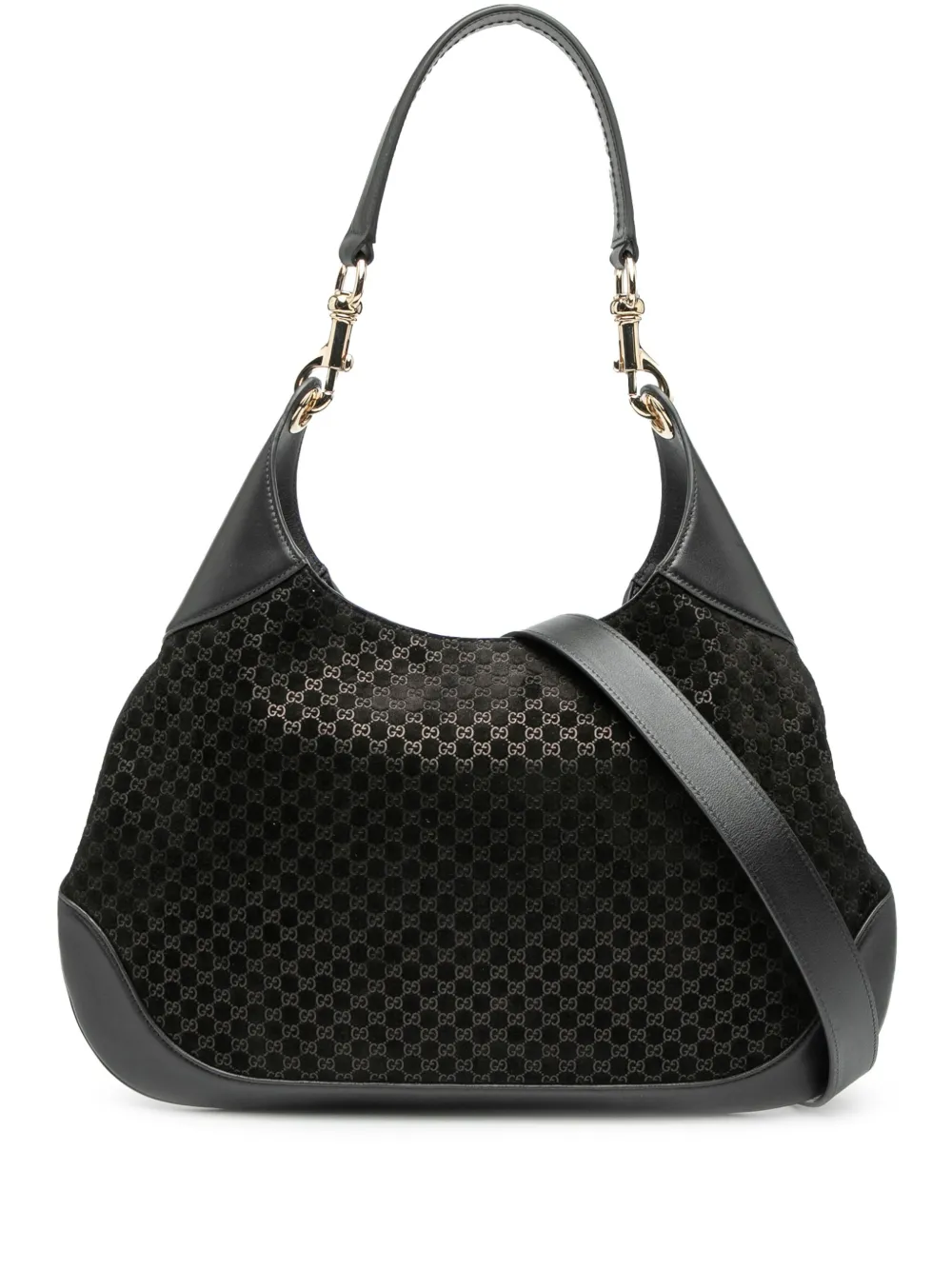 Pre-owned Gucci 2016-2025 Micro Gg Suede  B Shoulder Bag Crossbody Bag In Black