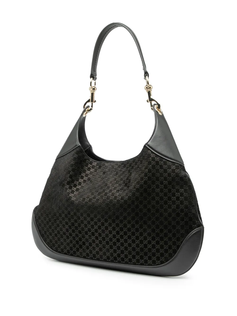 Pre-owned Gucci 2016-2025 Micro Gg Suede B Shoulder Bag Crossbody Bag In Black