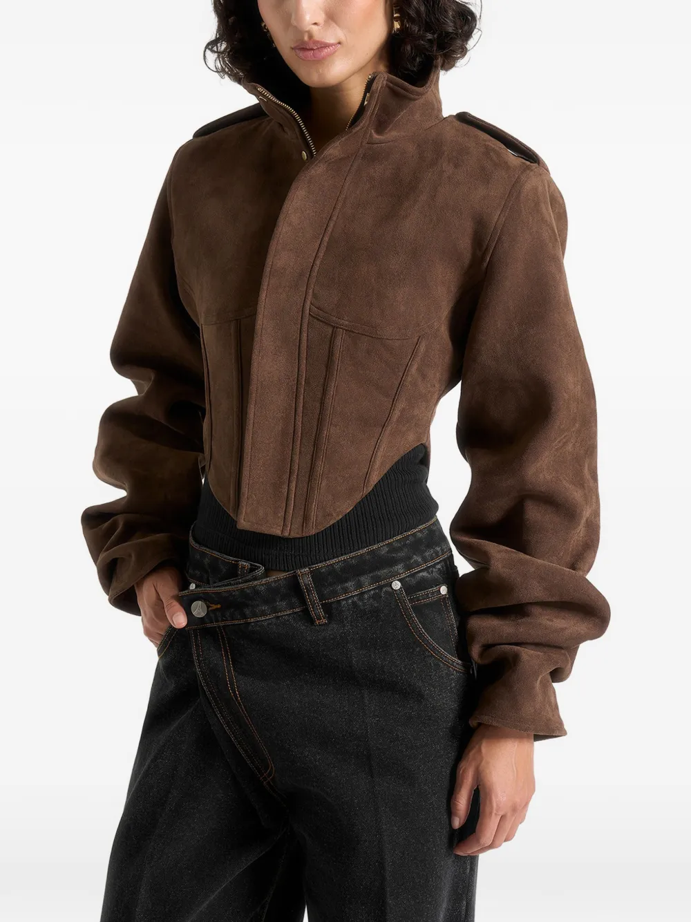 Manière De Voir Solange korset-jack met suède-effect Bruin