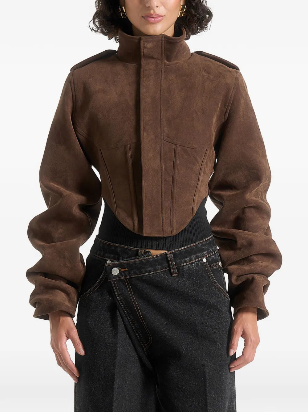 Manière De Voir Solange korset-jack met suède-effect Bruin