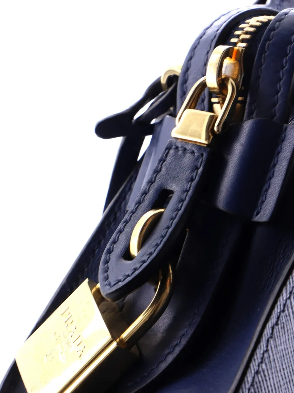 Pre-owned Prada Esplanade Saffiano With City Calf Small Crossbody Bag In Blue