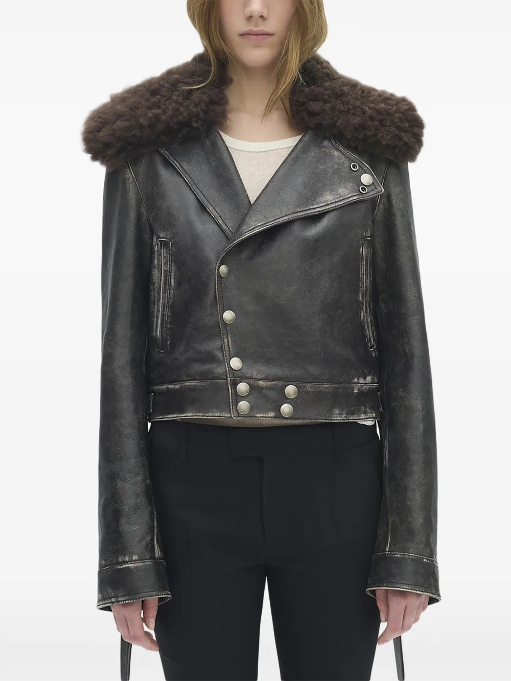 Ann Demeulemeester shearling-collar jacket - Nero