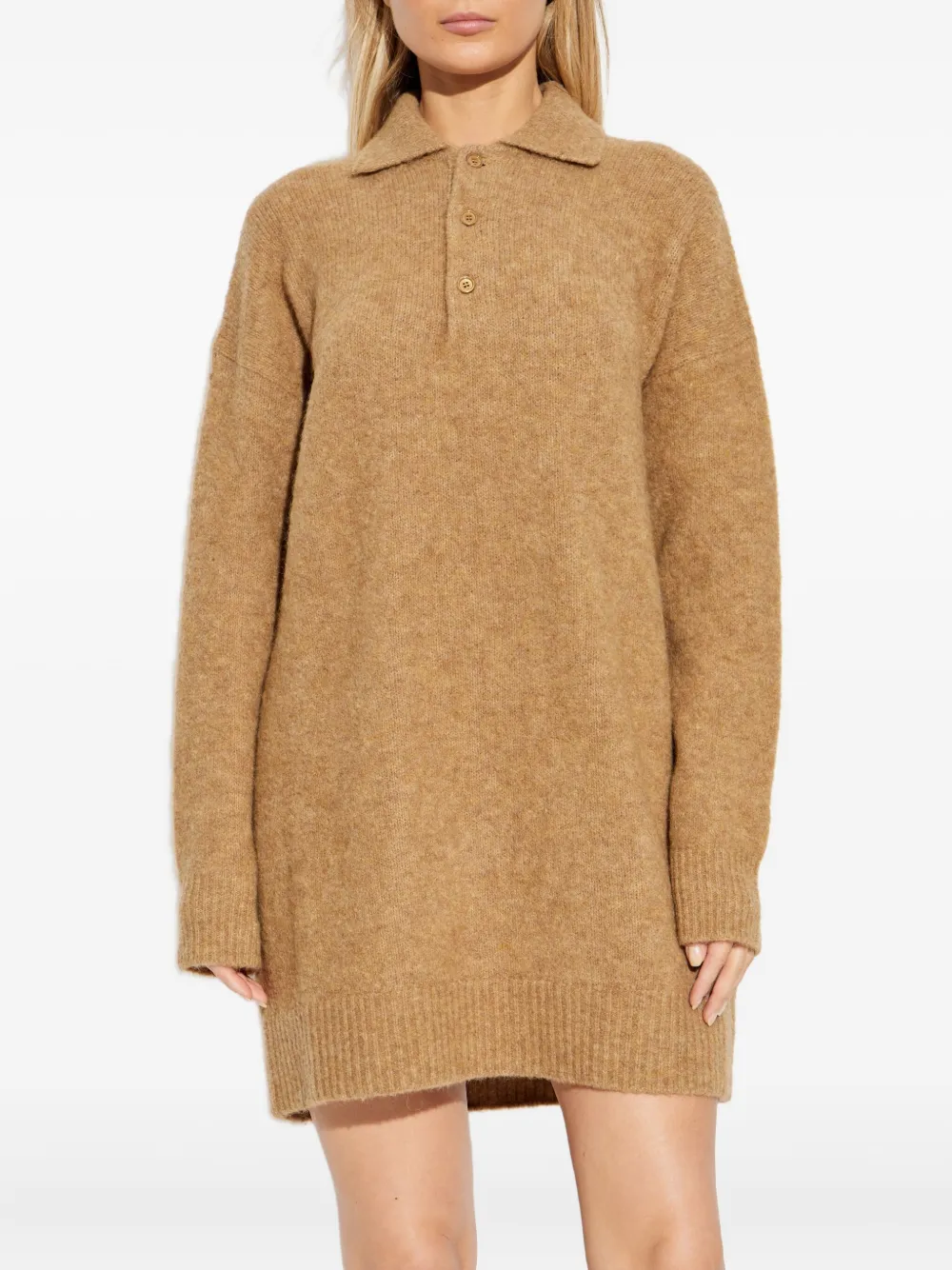 AMI Paris Jurk met knopen en kraag Bruin