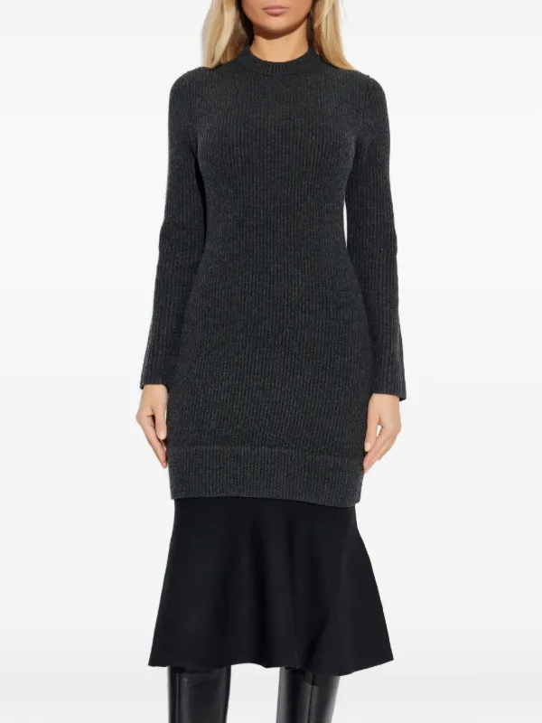 black ribbed dress long sleeve Black Ribbed Knit Plunge Neck Long Sleeve Midi Dress + Bralette