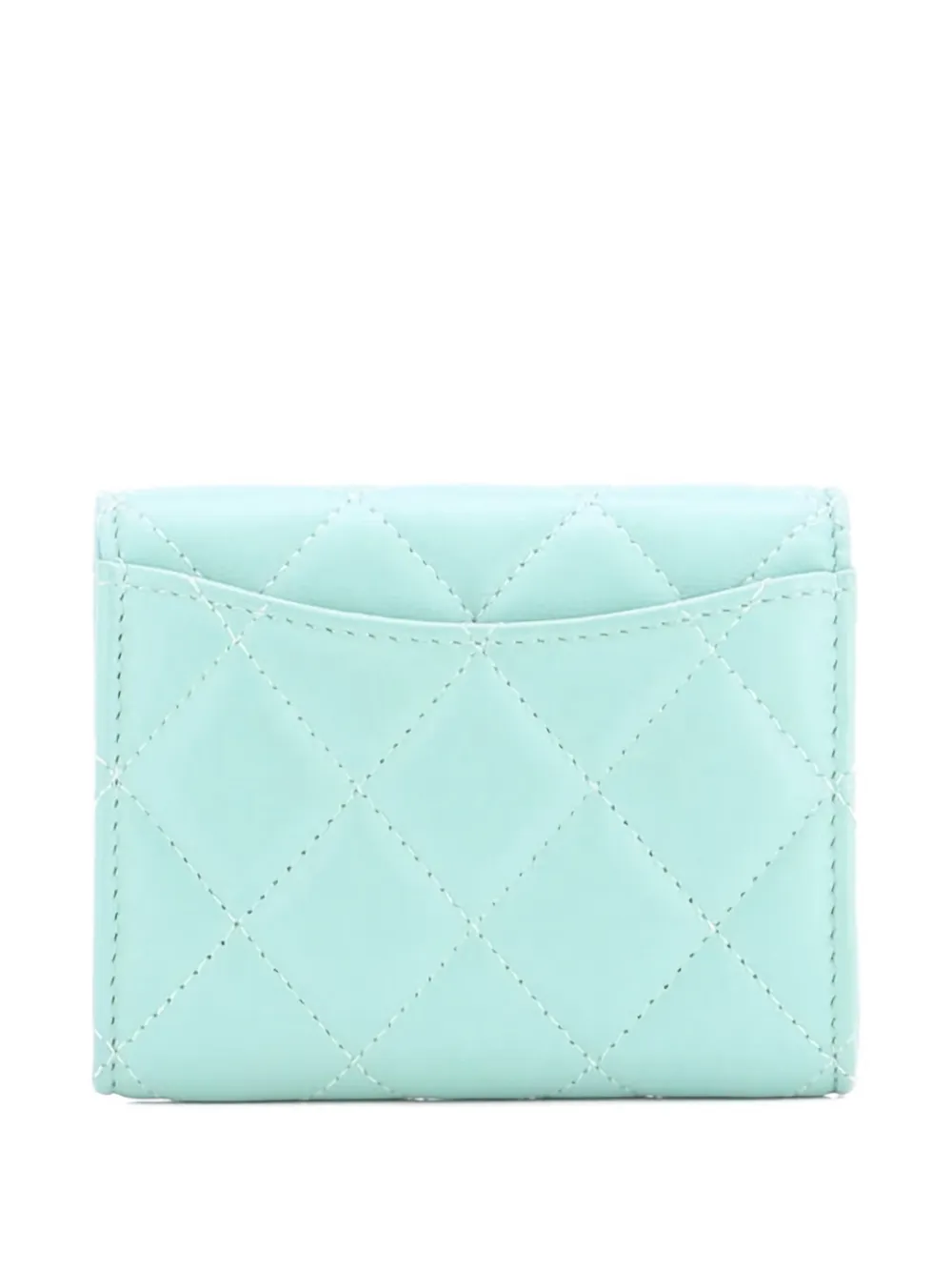 Pre-owned Chanel Classic Flap Card Holder On Chain Quilted Lambskin Mini Clutch Bag In Green