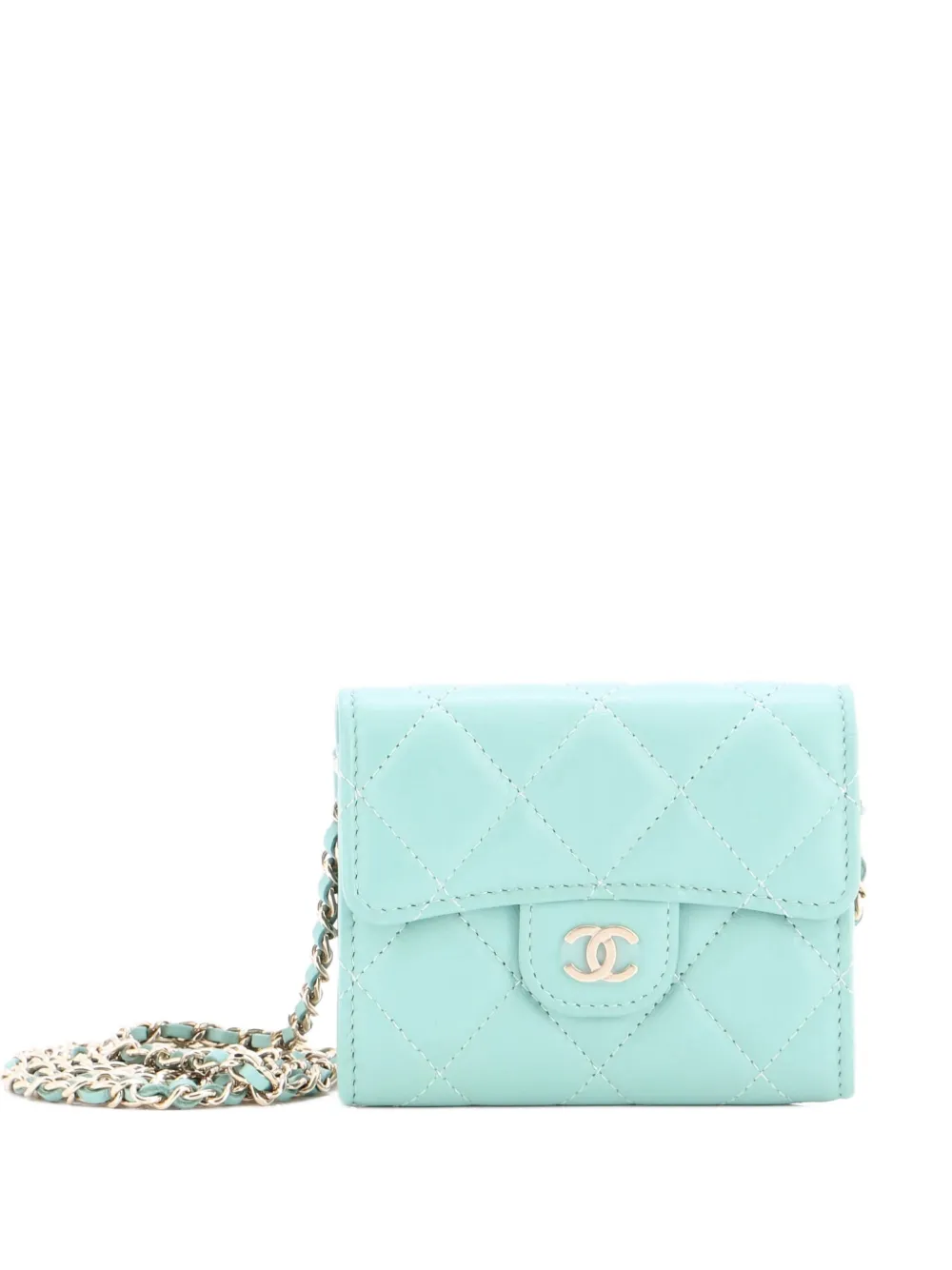 CHANEL Pre-Owned Classic Flap Card Holder on Chain Quilted Lambskin CHANEL Pre-Owned Classic Flap Card Holder on Chain Quilted Lambskin