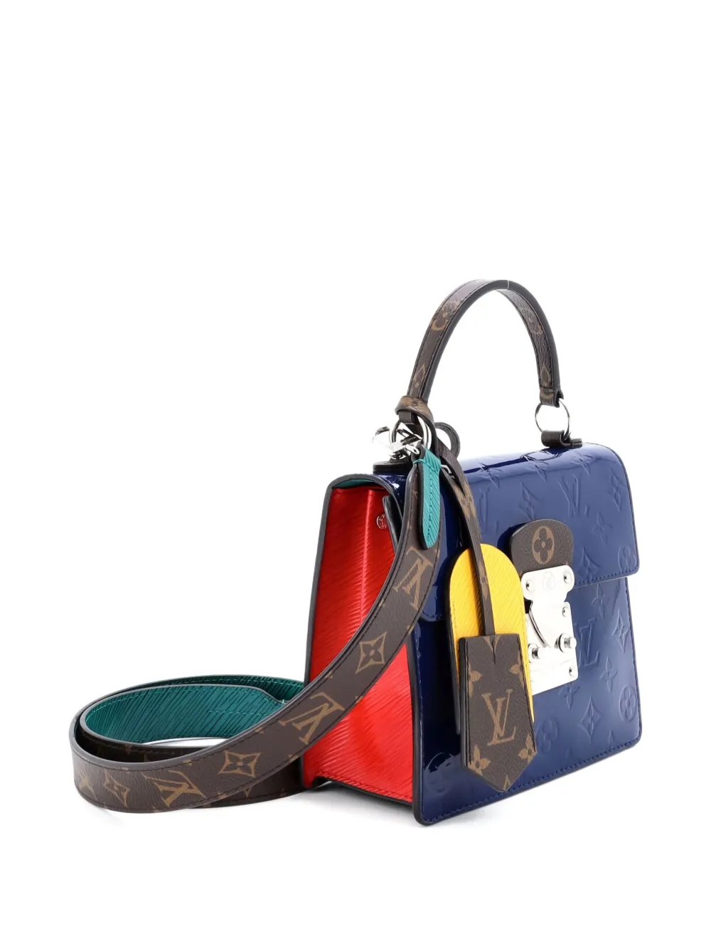 Pre-owned Louis Vuitton Spring Street Nm Handbag Monogram Vernis With Monogram Canvas And Epi Leather Shoulder Bag In Blue