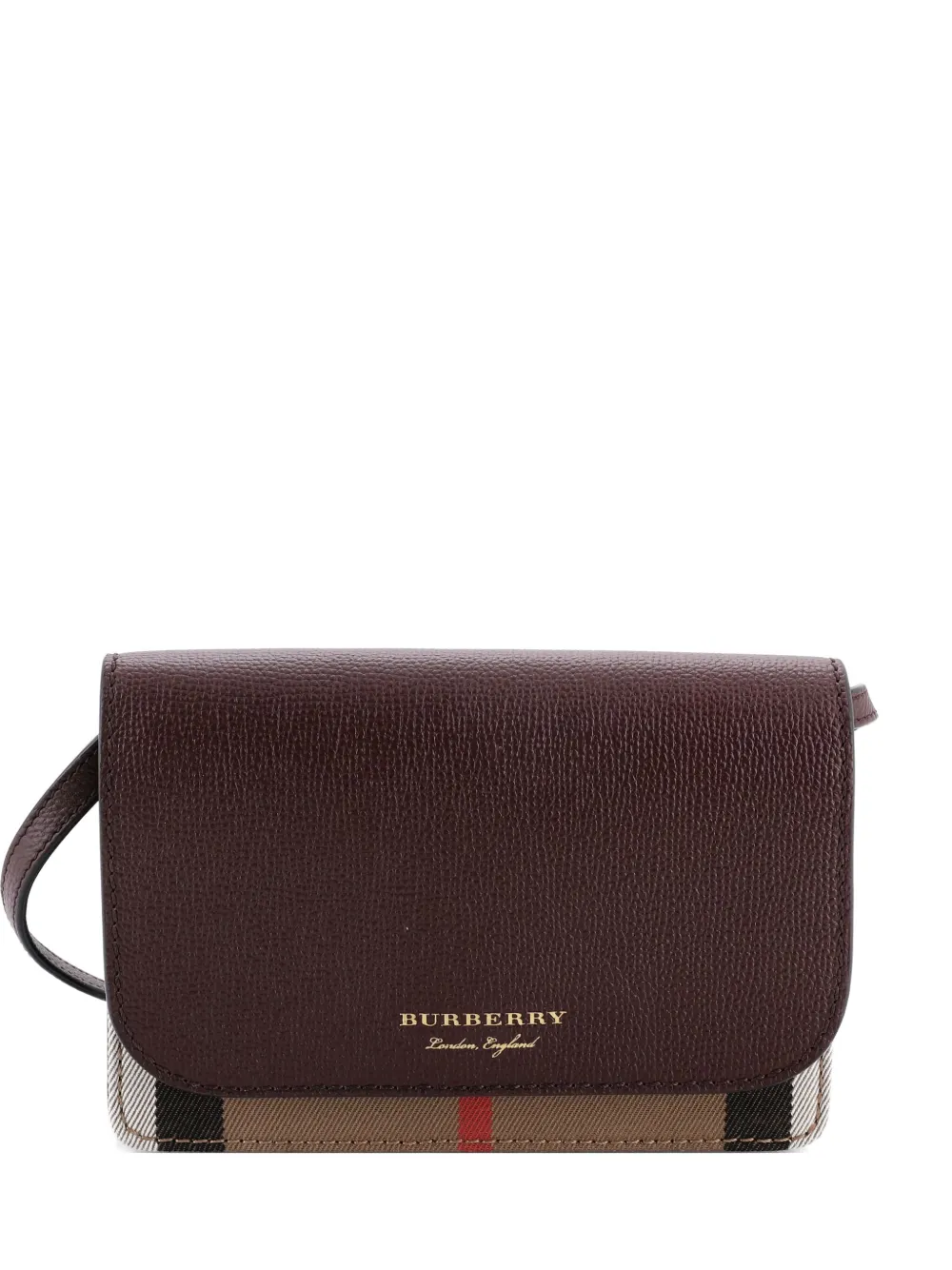 Pre-owned Burberry Hampshire Wallet On Chain Leather And House Check Canvas Crossbody Bag In Brown