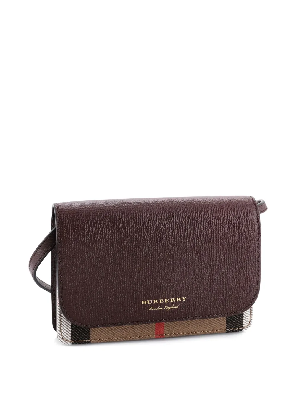 Pre-owned Burberry Hampshire Wallet On Chain Leather And House Check Canvas Crossbody Bag In Brown