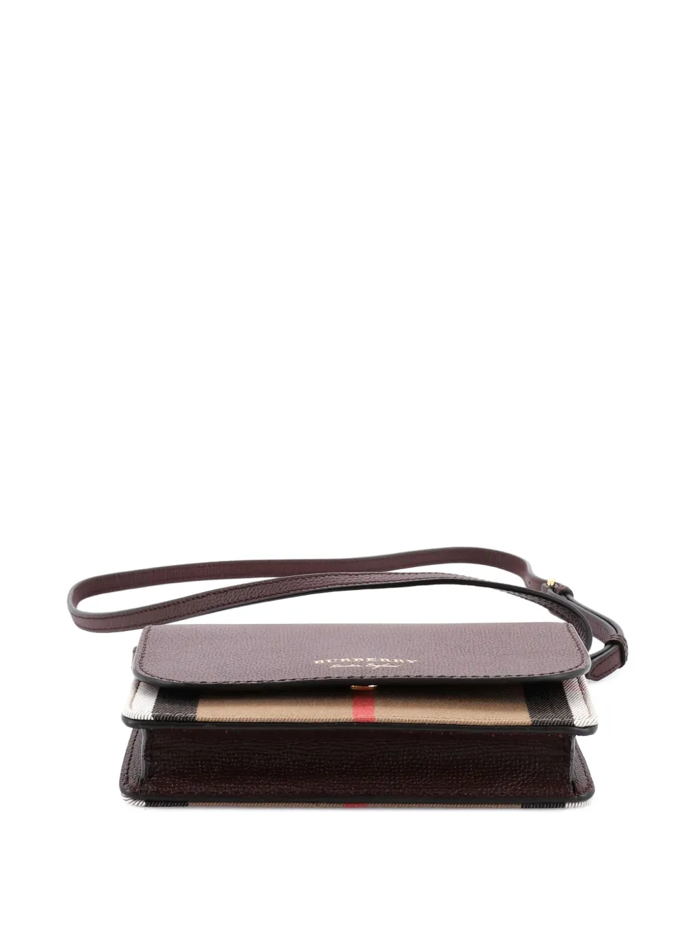 Pre-owned Burberry Hampshire Wallet On Chain Leather And House Check Canvas Crossbody Bag In Brown