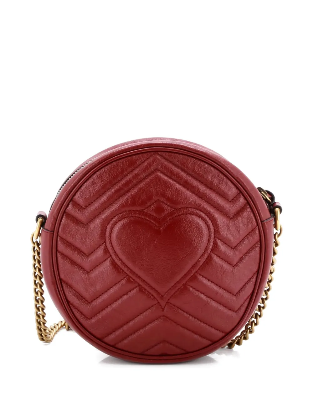Pre-owned Gucci 2015-2025 Gg Marmont Round Shoulder Bag Matelasse Leather Mini Crossbody Bag In Red