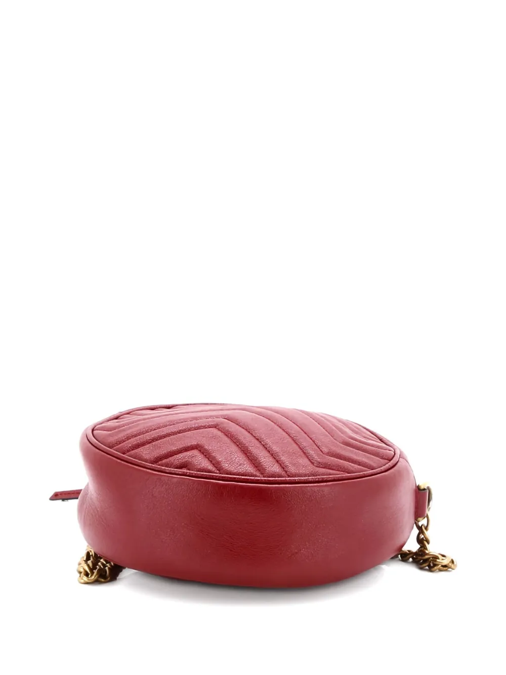 Pre-owned Gucci 2015-2025 Gg Marmont Round Shoulder Bag Matelasse Leather Mini Crossbody Bag In Red