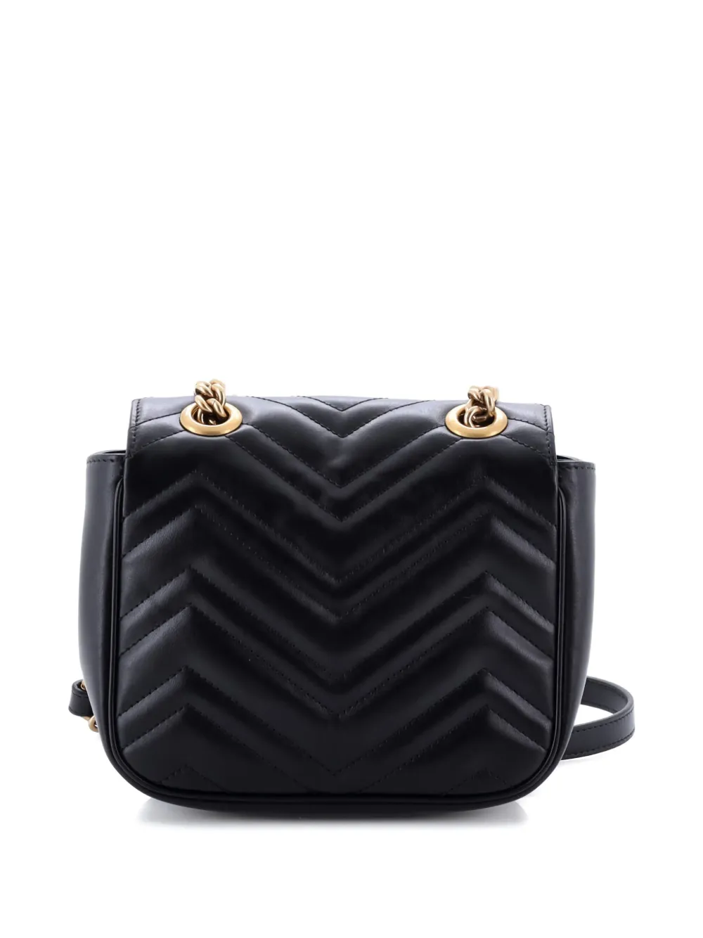 Pre-owned Gucci 2015-2025 Gg Marmont Square Flap Bag Matelasse Leather Mini Crossbody Bag In Black