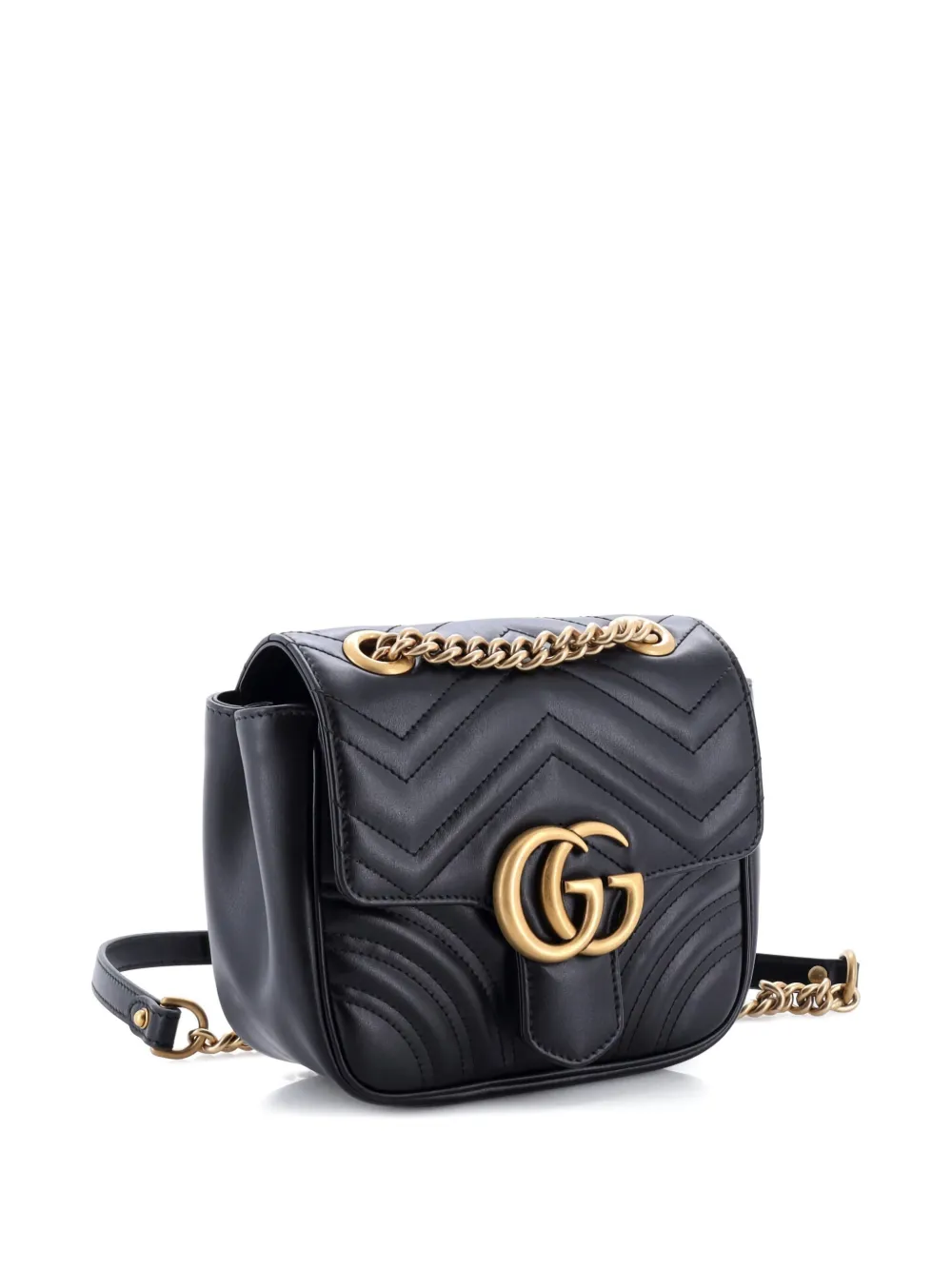 Pre-owned Gucci 2015-2025 Gg Marmont Square Flap Bag Matelasse Leather Mini Crossbody Bag In Black