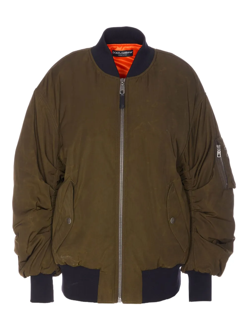 Dolce & Gabbana Gathered-detail Bomber Jacket In Green