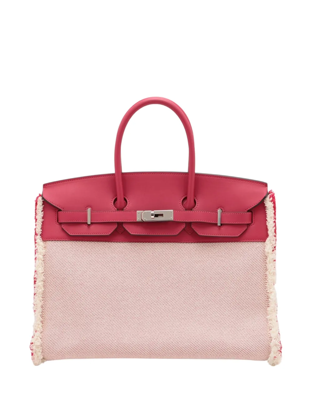 Pre-owned Hermes 2021 Toile H And Swift Fray Fray Birkin 35 Handbag In Pink