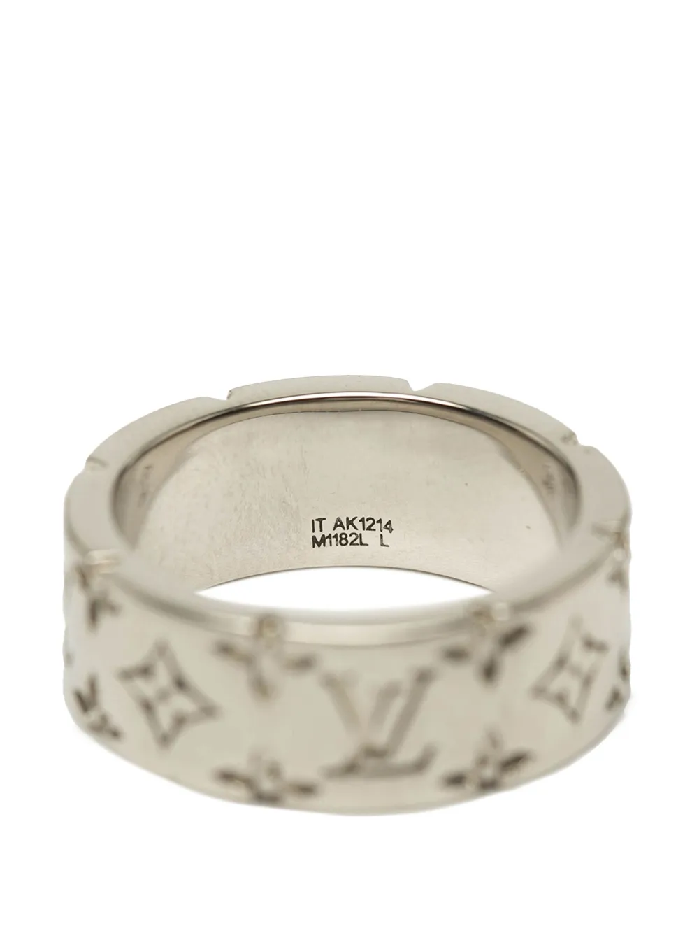Pre-owned Louis Vuitton 2024 Silver Plated Monogram Mosaic Ring L Costume Ring
