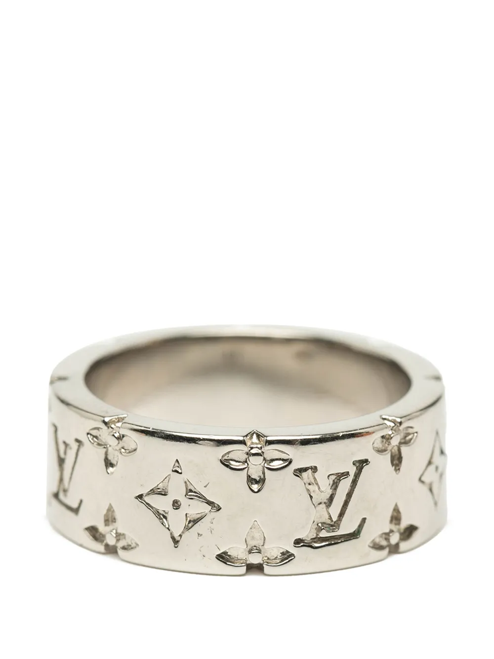 Pre-owned Louis Vuitton 2024 Silver Plated Monogram Mosaic Ring L Costume Ring