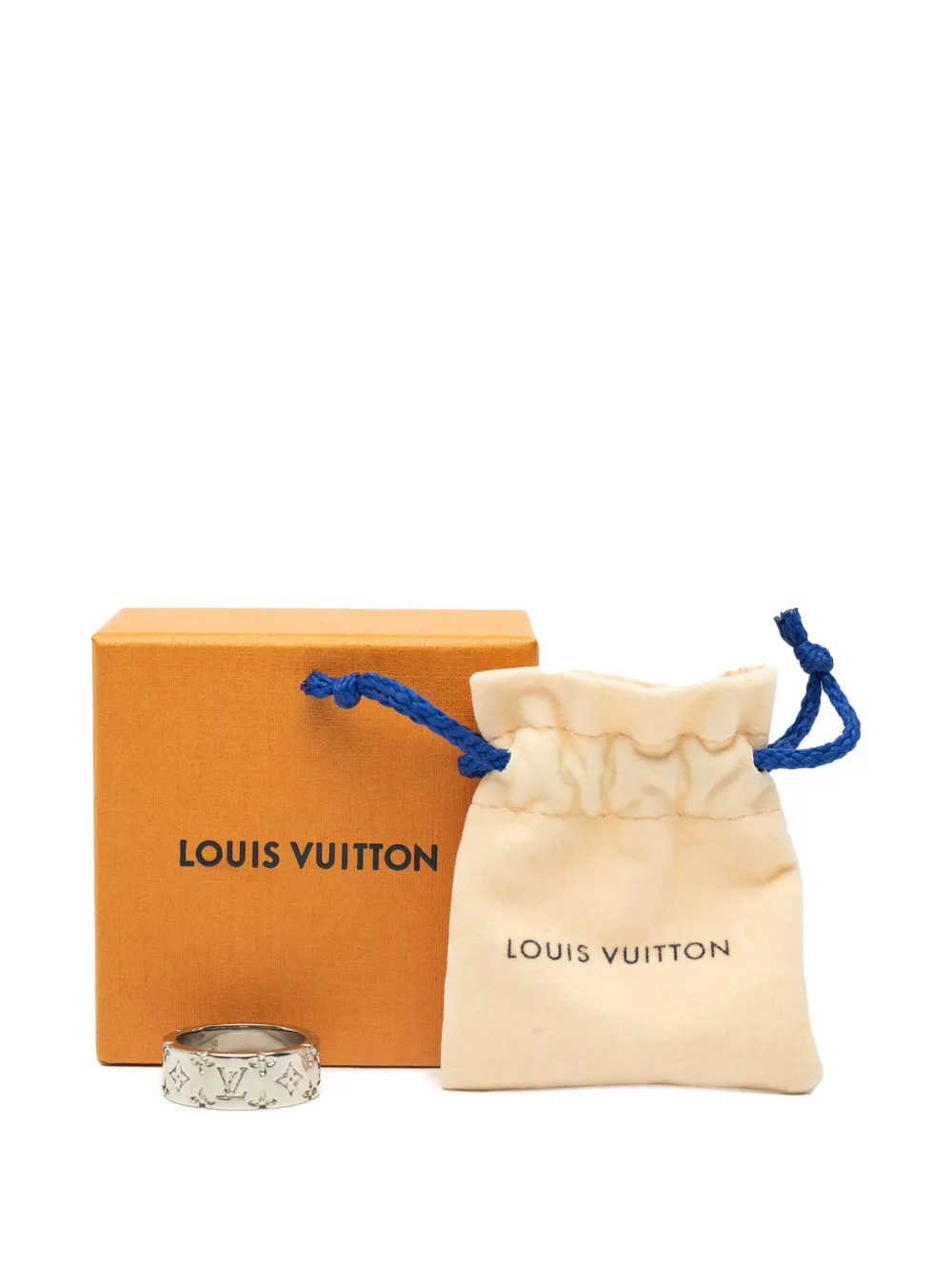 Pre-owned Louis Vuitton 2024 Silver Plated Monogram Mosaic Ring L Costume Ring