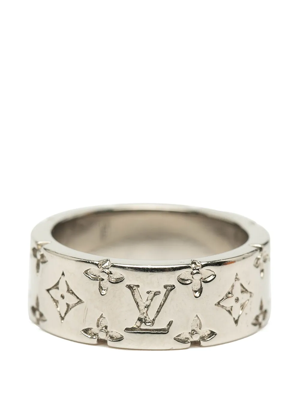 Pre-owned Louis Vuitton 2024 Silver Plated Monogram Mosaic Ring L Costume Ring
