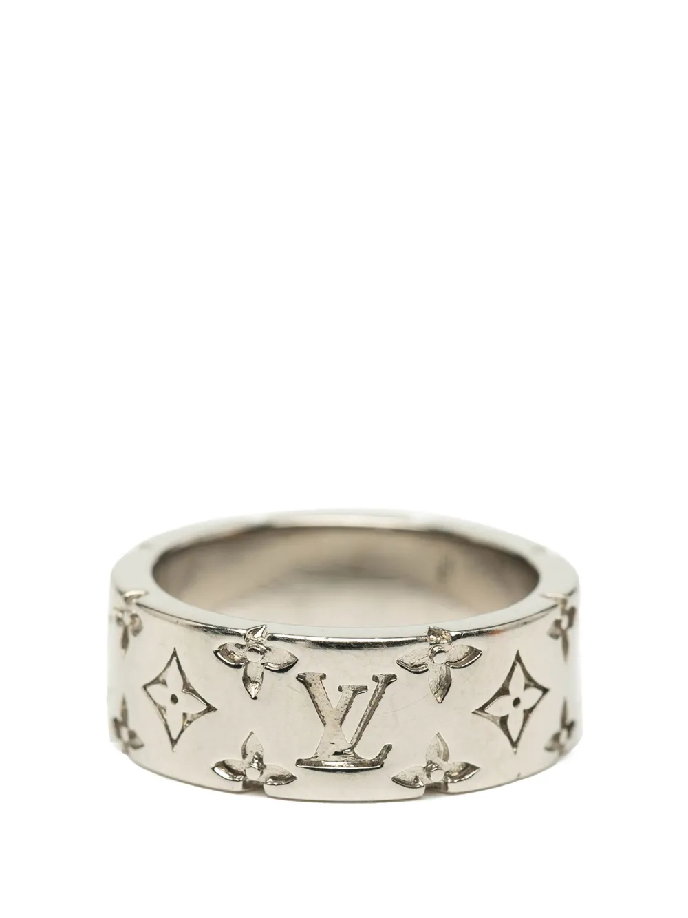 Pre-owned Louis Vuitton 2024 Silver Plated Monogram Mosaic Ring L Costume Ring