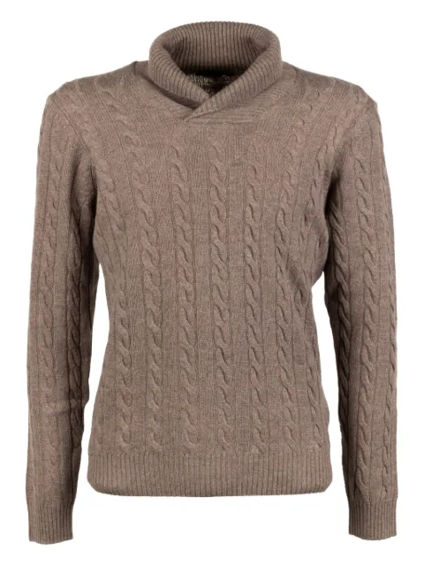 Moorer cable-knit shawl-collar sweater