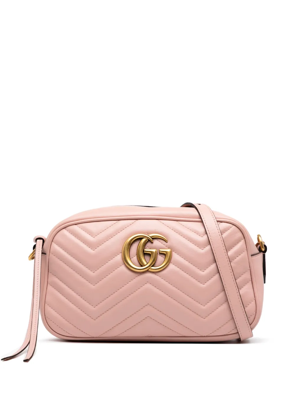 Pre-owned Gucci 2016-2025 Small Gg Marmont Matelasse Leather Crossbody Bag In Pink