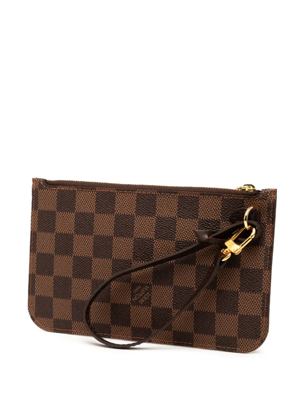 Pre-owned Louis Vuitton 2014 Damier Ebene Neverfull Pm Pouch In Brown