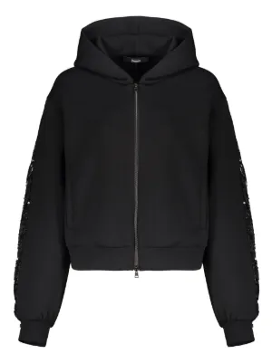 Alexander Wang rhinestone-drawcord zip-up Hoodie | Black | FARFETCH