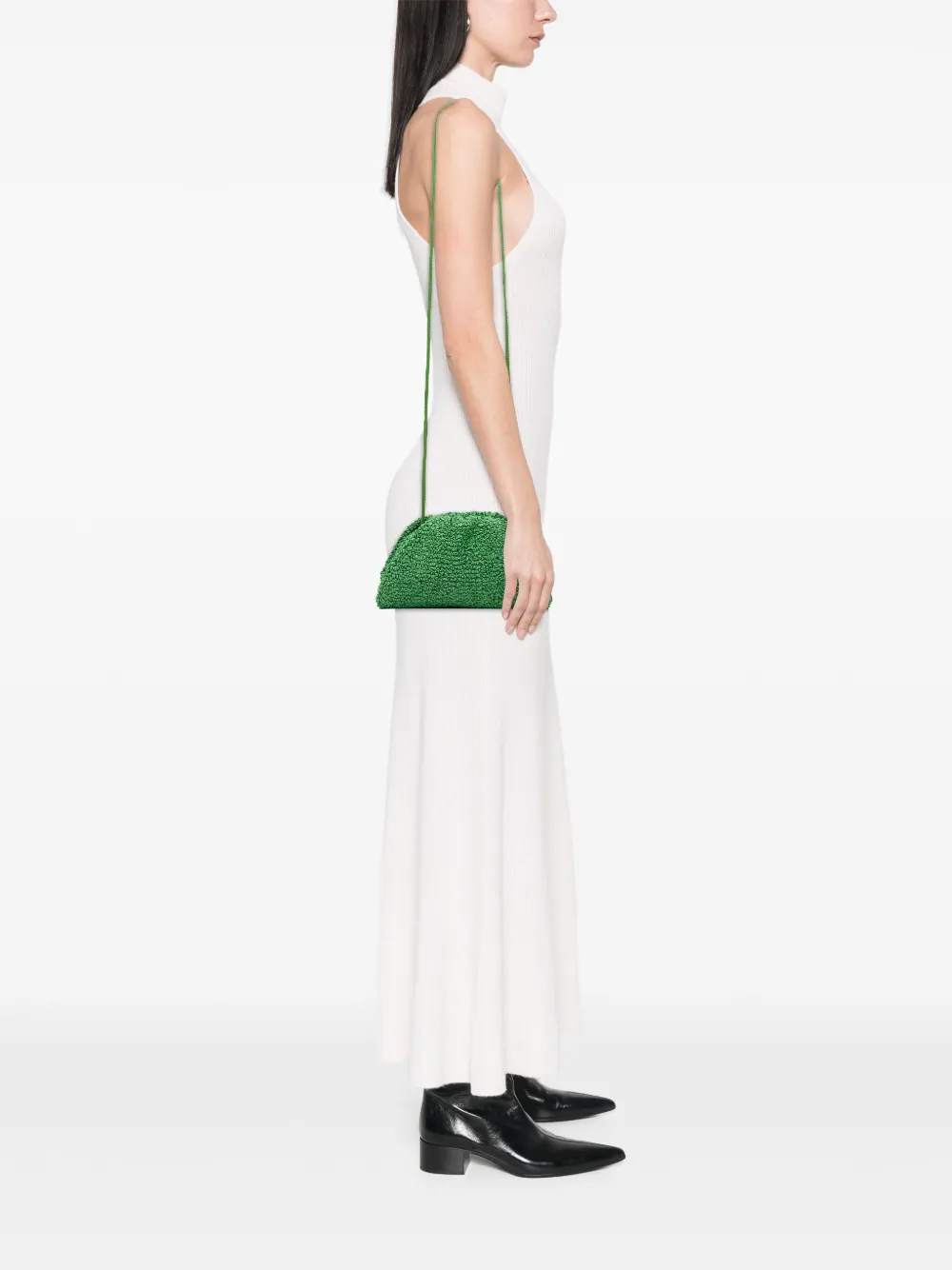 Pre-owned Bottega Veneta 2012-2025 Boucle Raffia The Mini Pouch Crossbody Bag In Green